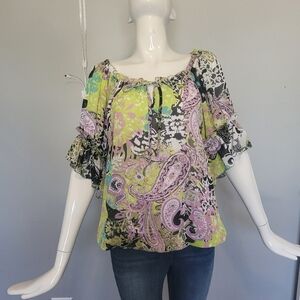 Beige by ECI Colorful Peasant Top, VGUC, Size M